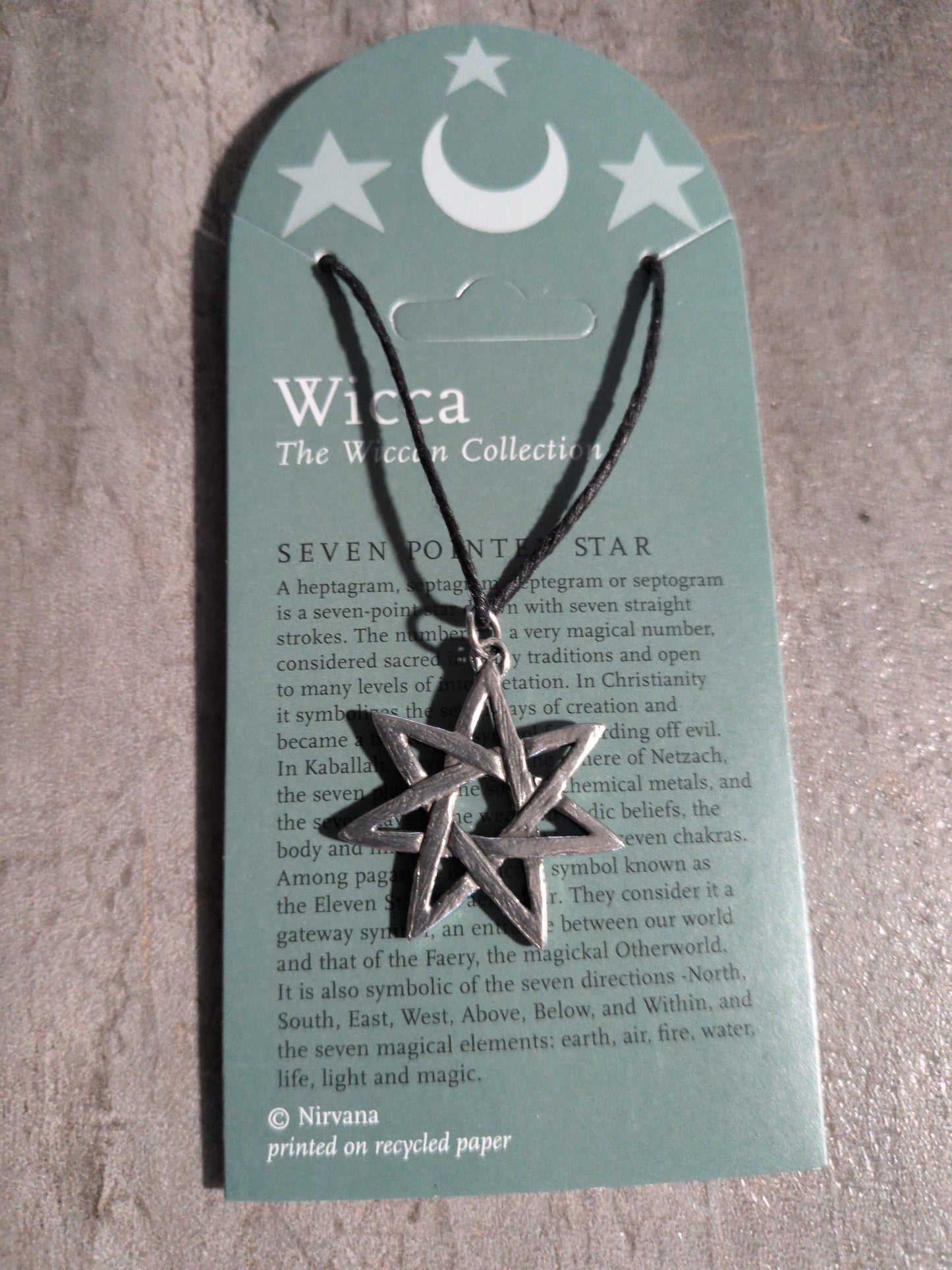 Wicca- Seven Pointed Star Pewter Pendant w/ Leather cord