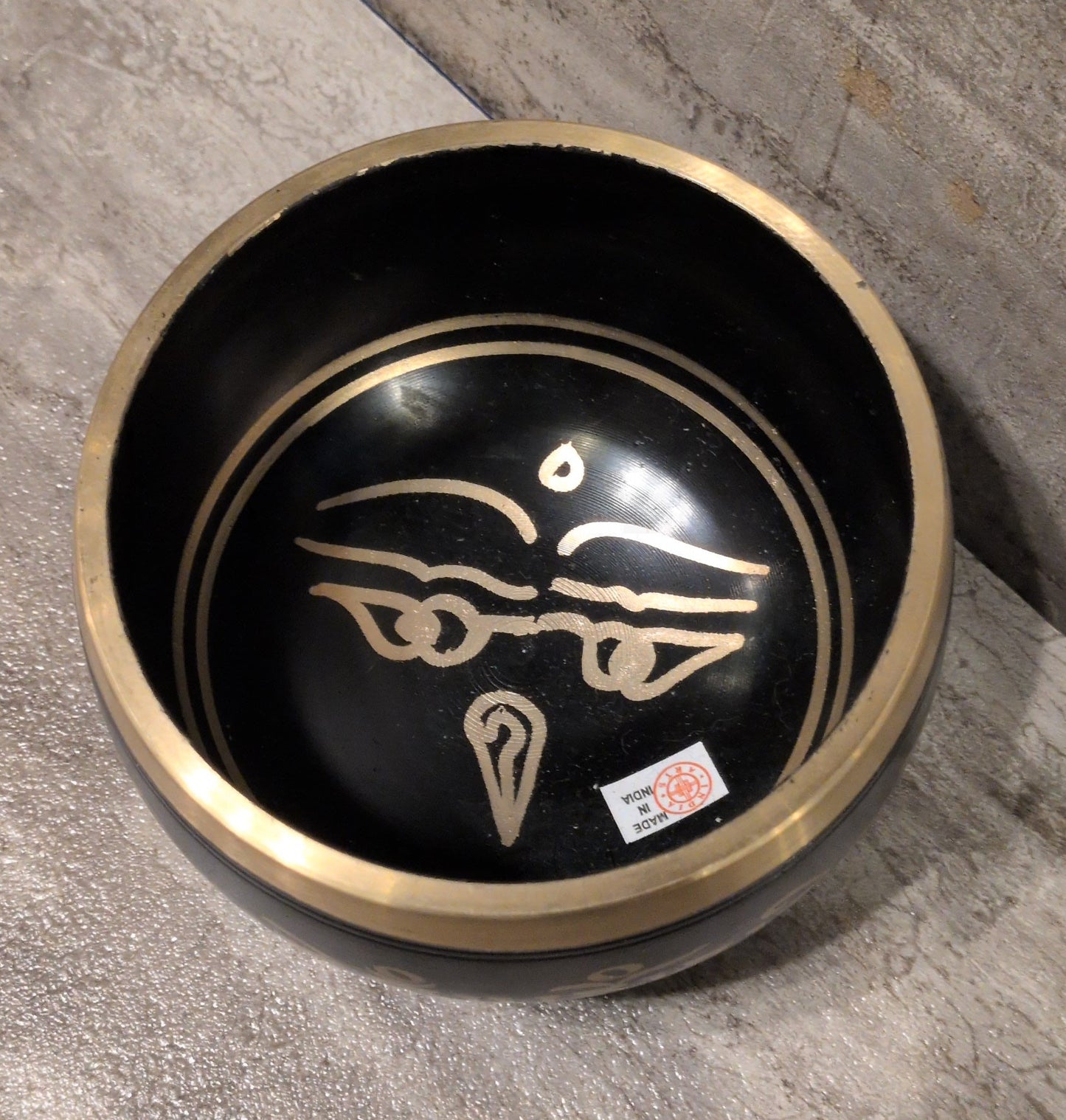 4" Buddha Eye Black Painted Brass Tibetan Singing Bowl w/ striker