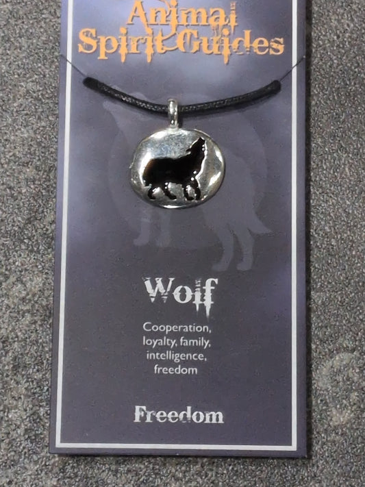 Spirit Animal Guides Wolf Pewter Pendant w/ Leather cord