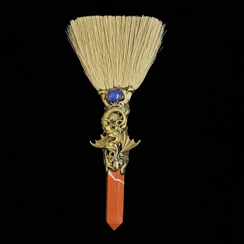 Golden Dragon Red Jasper Crystal Broom Wand