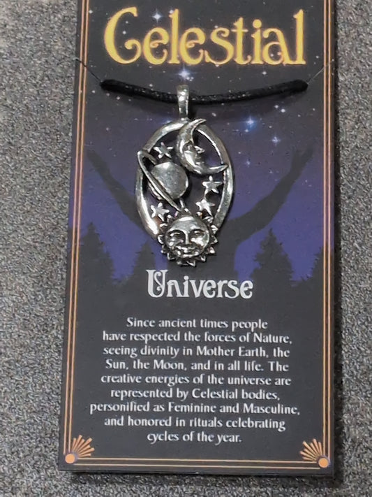Celestial Collection Universe Pewter Pendant w/ Leather cord