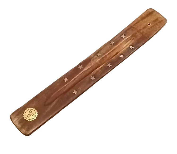 Wood Incense Holder Assorted Brass Inlay