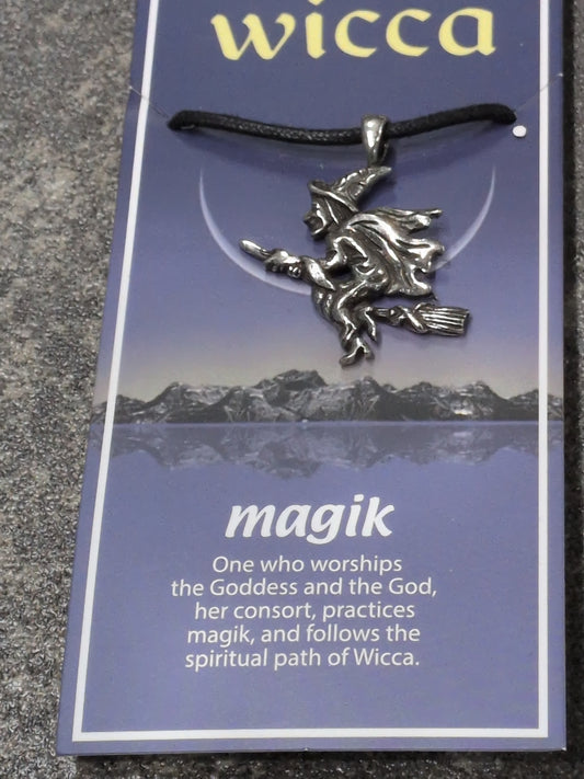 Wicca- Magik Pewter Pendant w/ Leather cord