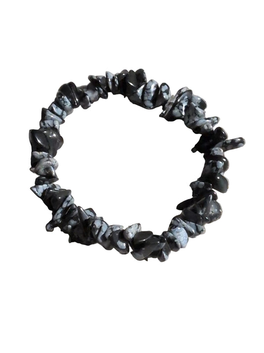 Elastic Chips Bracelet - Snowflake Obsidian