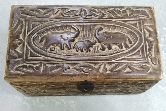 Large Mango Wood Carved Elephant Box