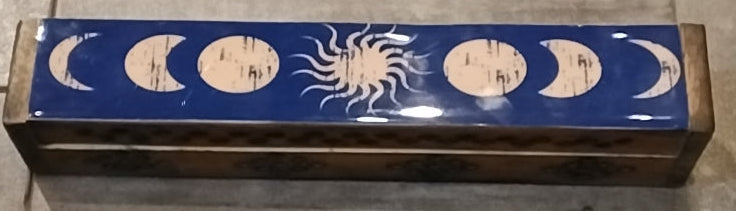 Wooden Incense Coffin Box w/ Top Enameled Decorative Panel