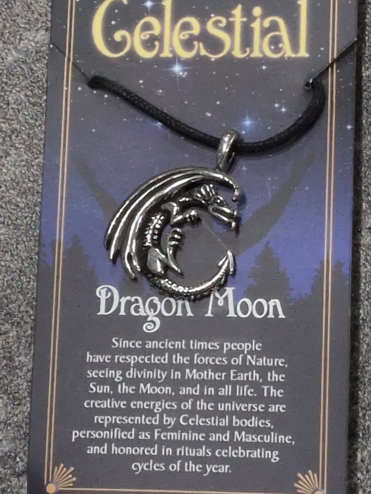 Celestial Collection Dragon Moon Pewter Pendant w/ Leather cord