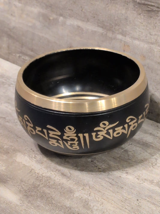 4" Buddha Eye Black Painted Brass Tibetan Singing Bowl w/ striker
