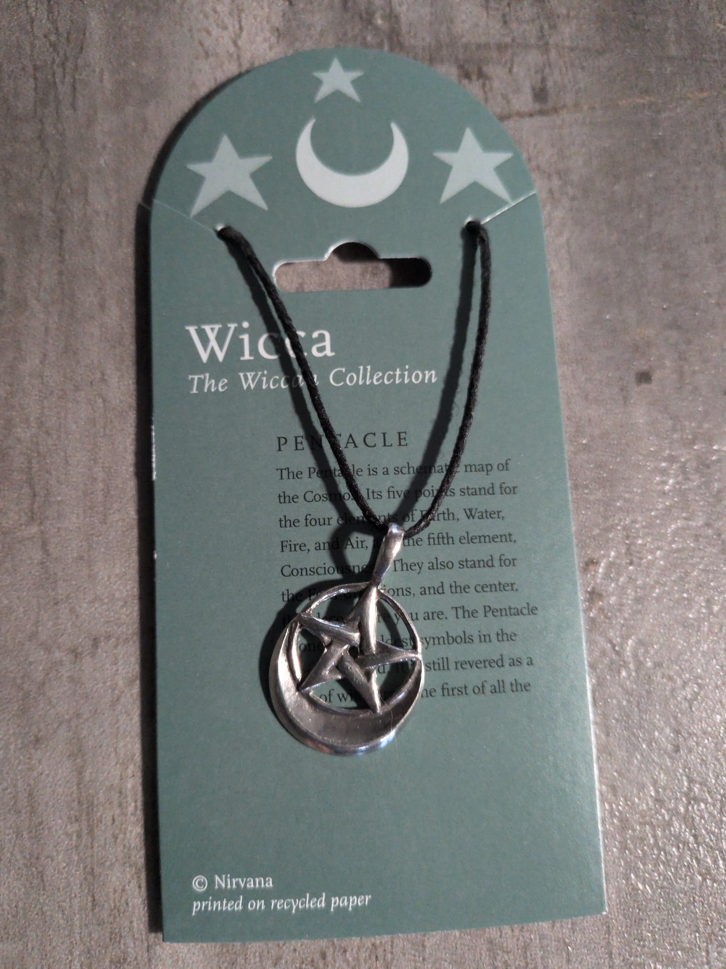 Wicca- Pentacle/ Crescent moon Pewter Pendant w/ Leather cord
