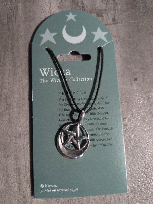 Wicca- Pentacle/ Crescent moon Pewter Pendant w/ Leather cord
