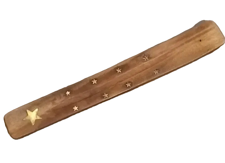 Wood Incense Holder Assorted Brass Inlay