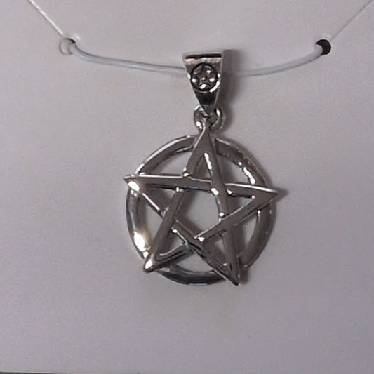 Pentacle on Smooth Circle Sterling Silver Pendant