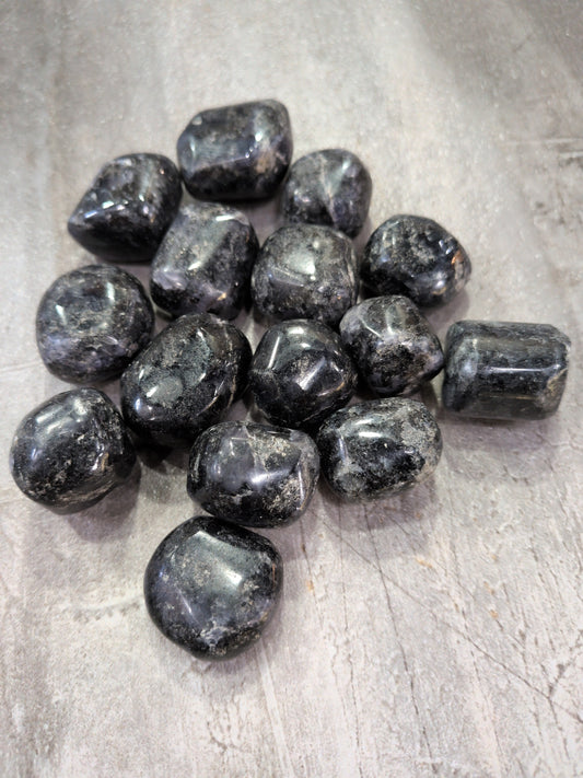 Black Iolite w/ Mica Tumbled stone