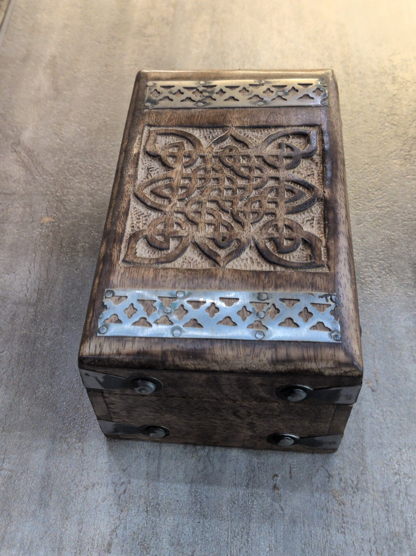 Carved wood chest Celtic Weave Tarot storage box