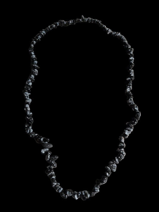 Gemstone Chips Necklace- Snowflake Obsidian