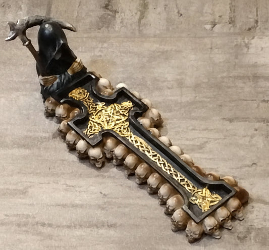 Grim Reaper w/ Celtic Cross on Skull mound Incense burner