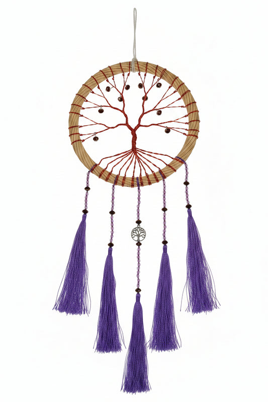 Wired Tree of Life w/Purple Tassels - Dreamcatcher