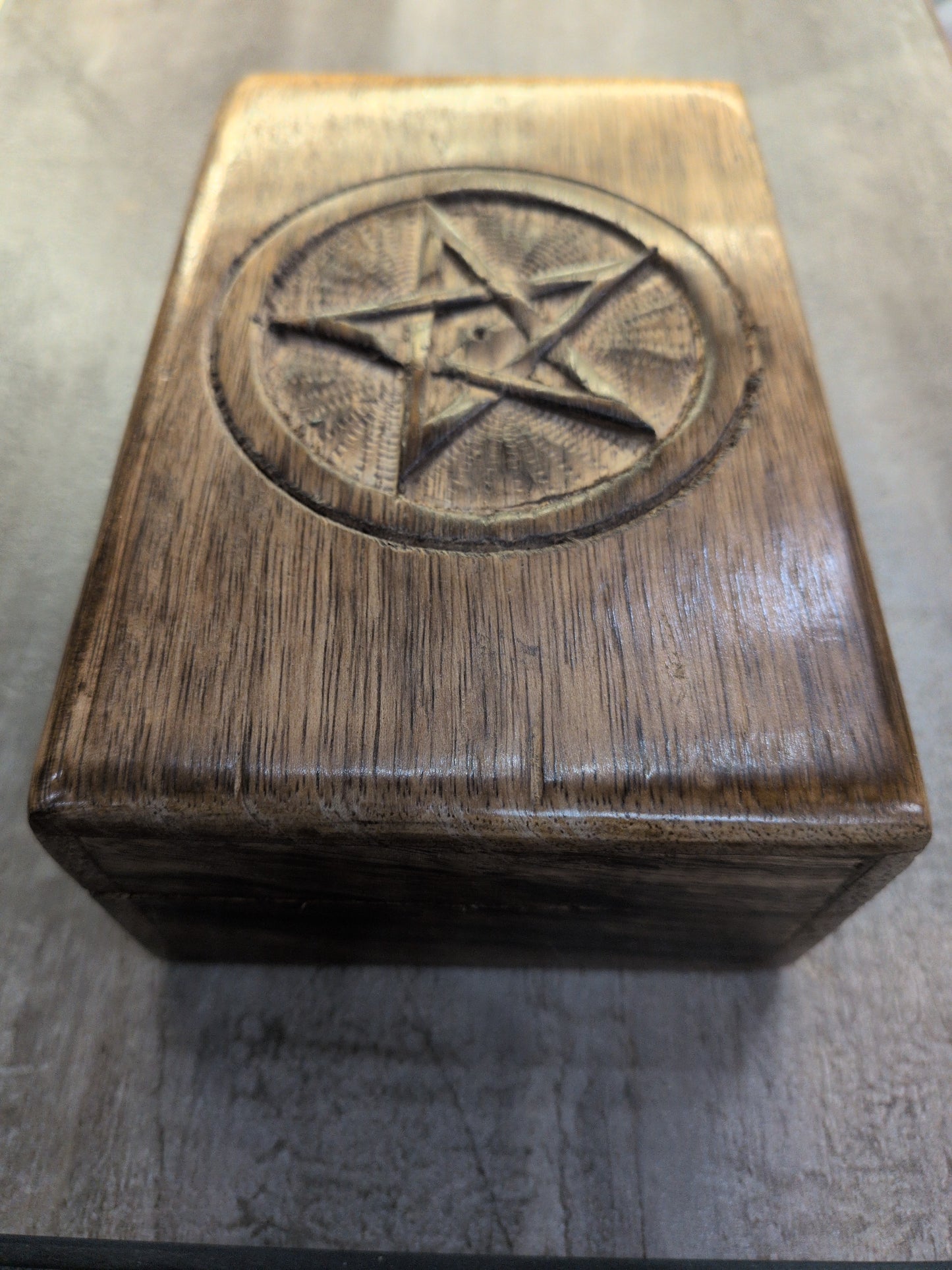 Carved Pentagram wood Tarot storage box