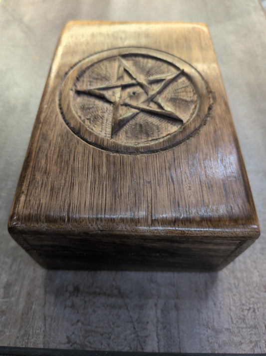 Carved Pentagram wood Tarot storage box
