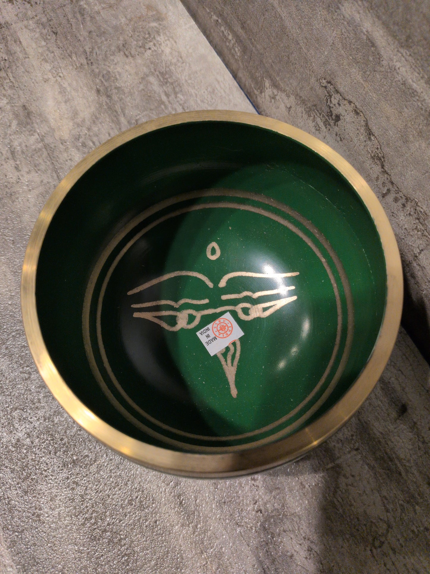 4" Green Painted Brass Tibetan Singing Bowl w/ striker