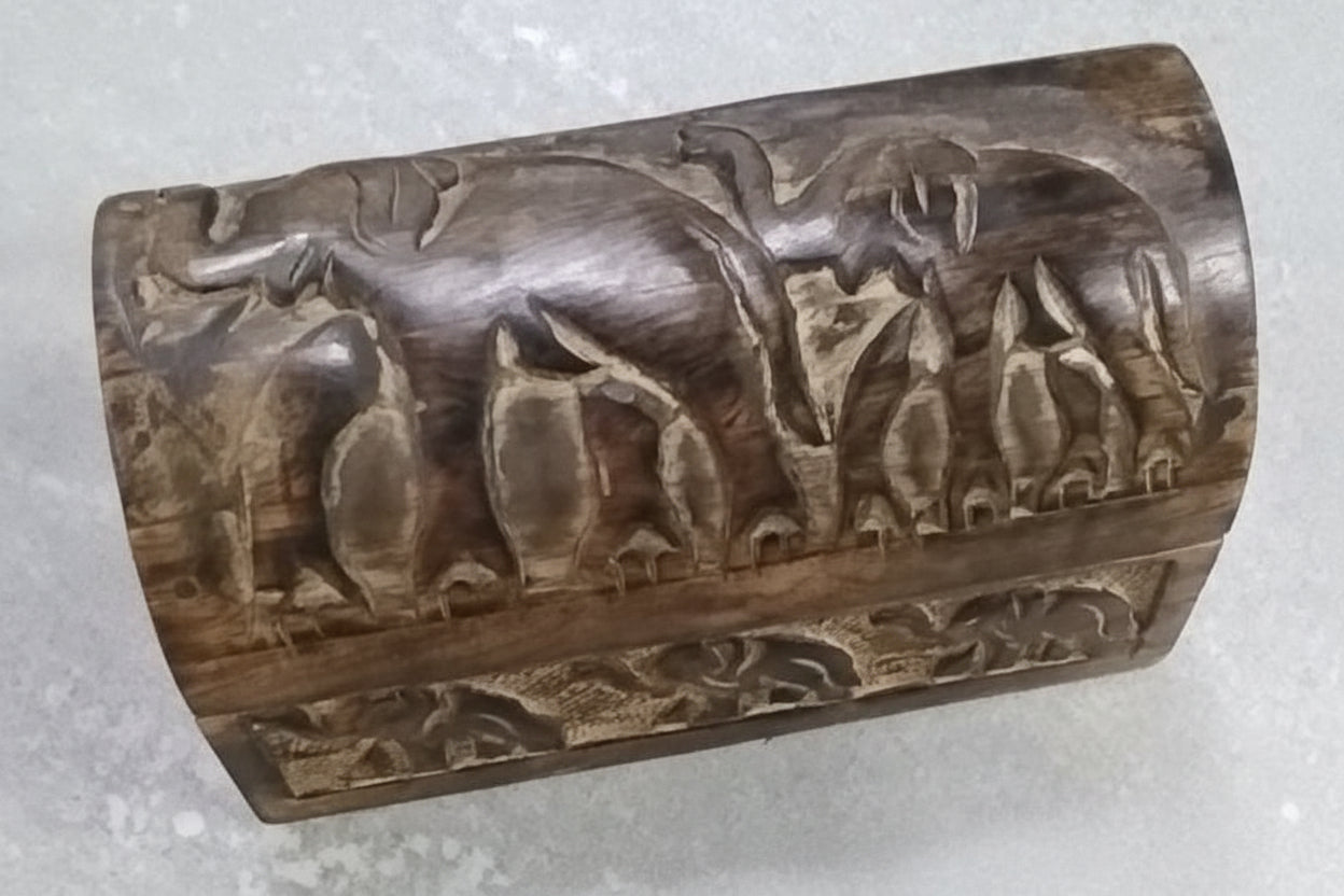 Small Mango Wood Carved Elephant Chest