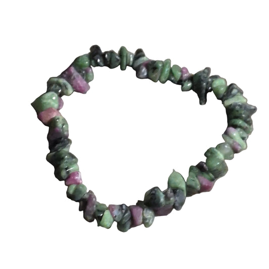 Elastic Chips Bracelet - Ruby Zoisite