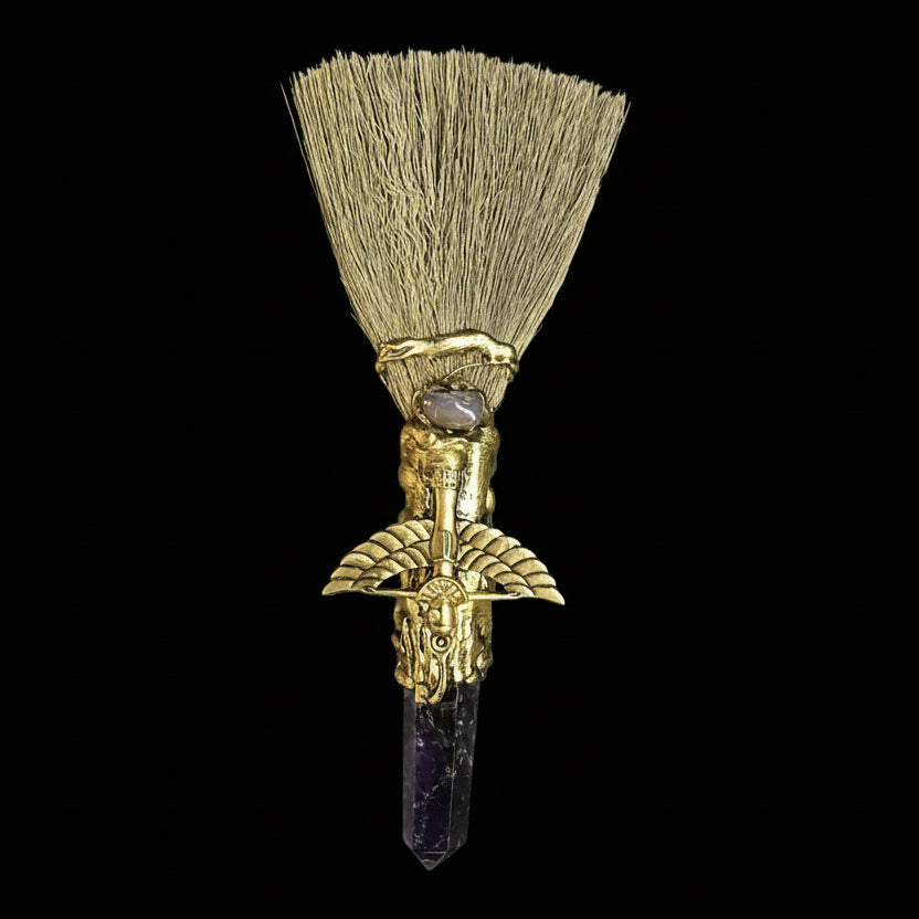 Golden Isis Amethyst Crystal Broom Wand