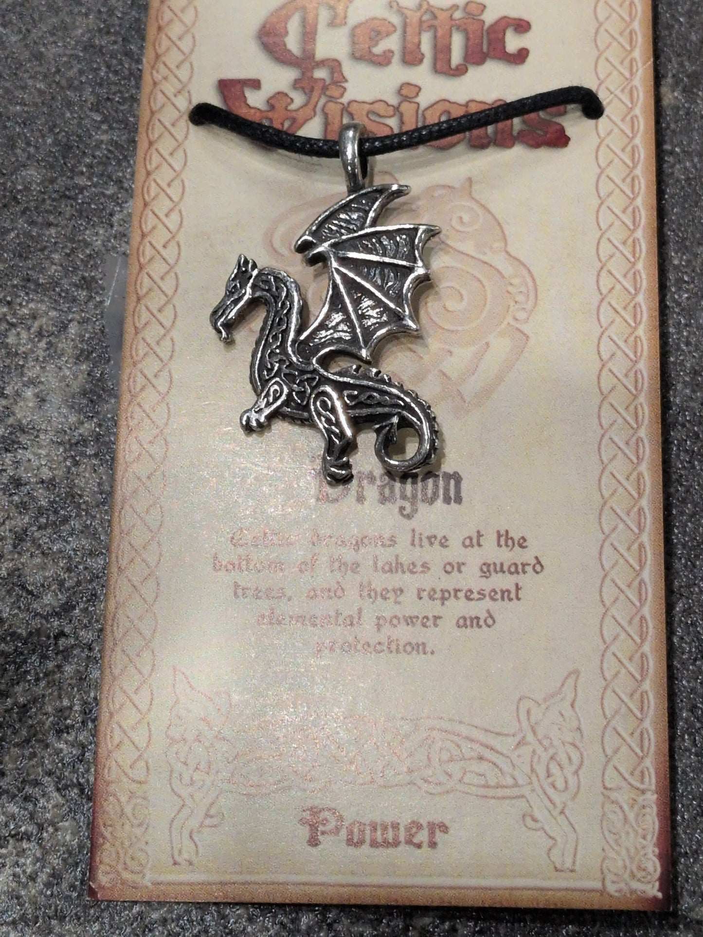 Celtic Visions Dragon Pewter Pendant w/ Leather cord