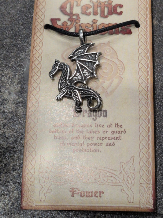 Celtic Visions Dragon Pewter Pendant w/ Leather cord