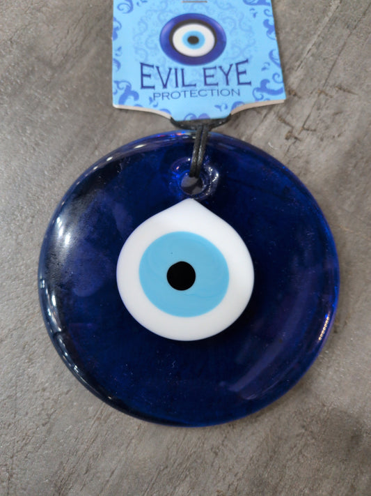 4.5" Glass Evil Eye Talisman with black leather Cord