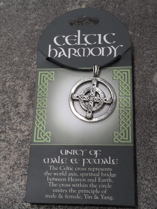 Celtic Harmony Unity of Male & Female Pewter Pendant w/ Leather cord