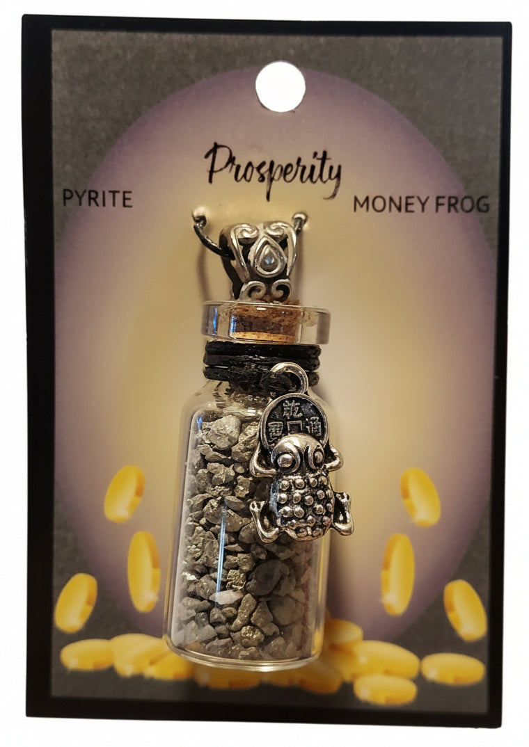 Gemstone Chip Bottle Necklace - Pyrite w/ Money Frog