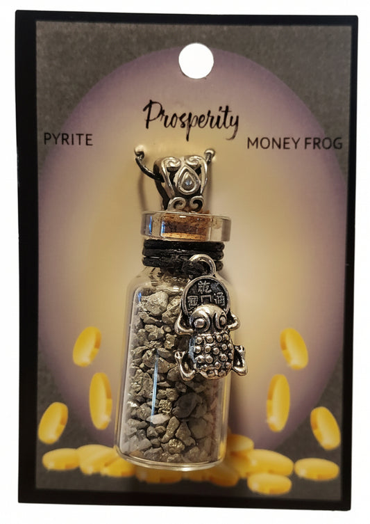 Gemstone Chip Bottle Necklace - Pyrite w/ Money Frog
