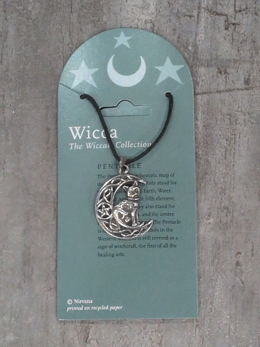 Wicca Collection Pentagram Moon/Cat Pewter Pendant