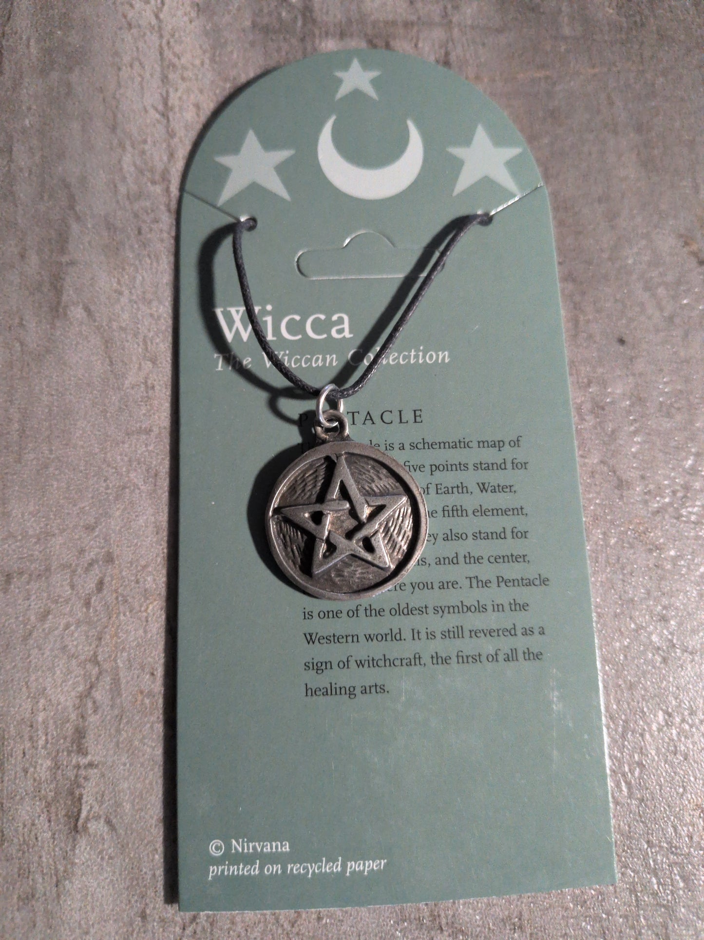 Wicca- Pentacle (textured background) Pewter Pendant w/ Leather cord