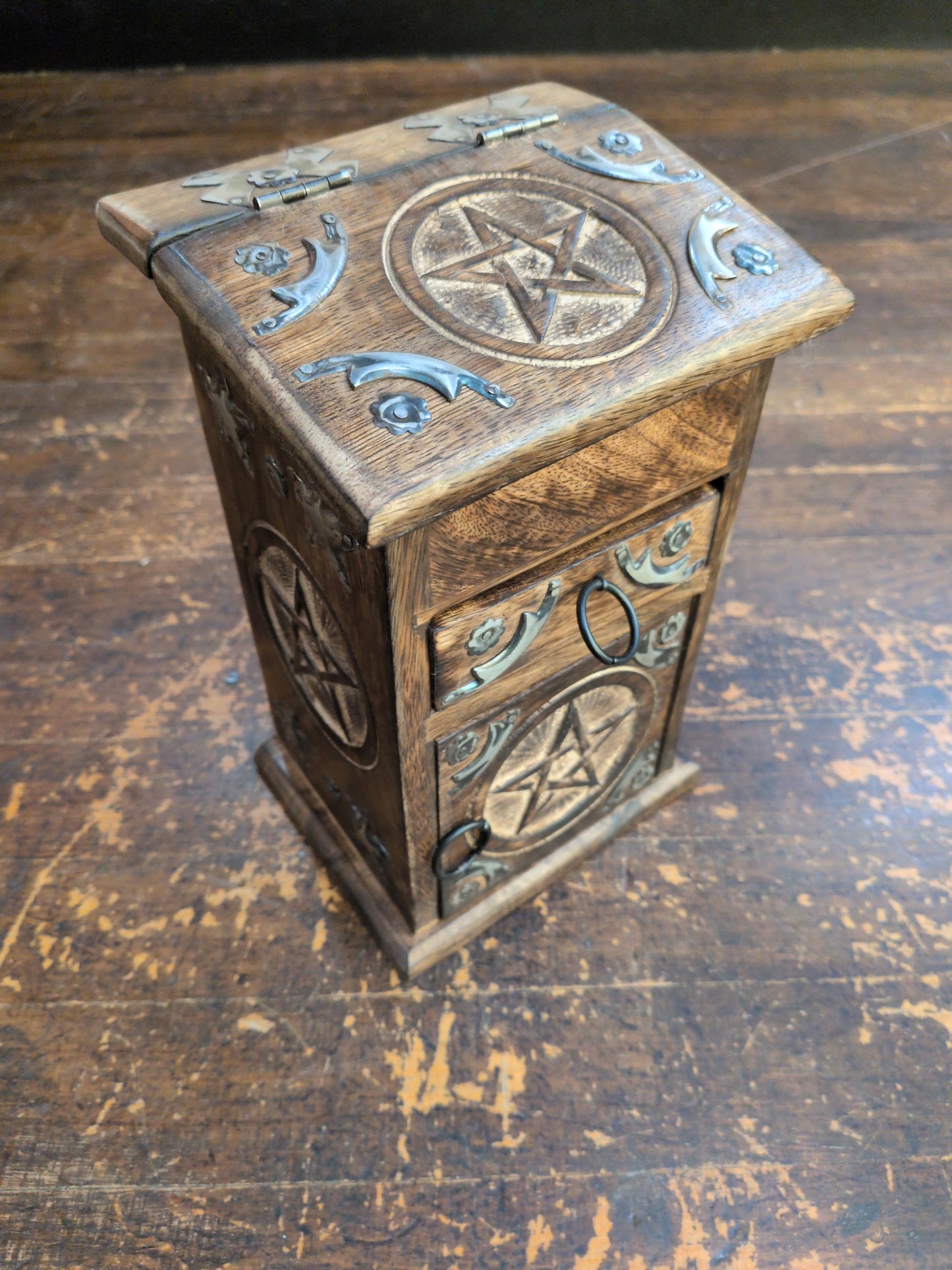 Pentagram carved wood Altar box