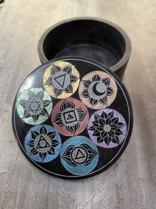 Chakras black stone box