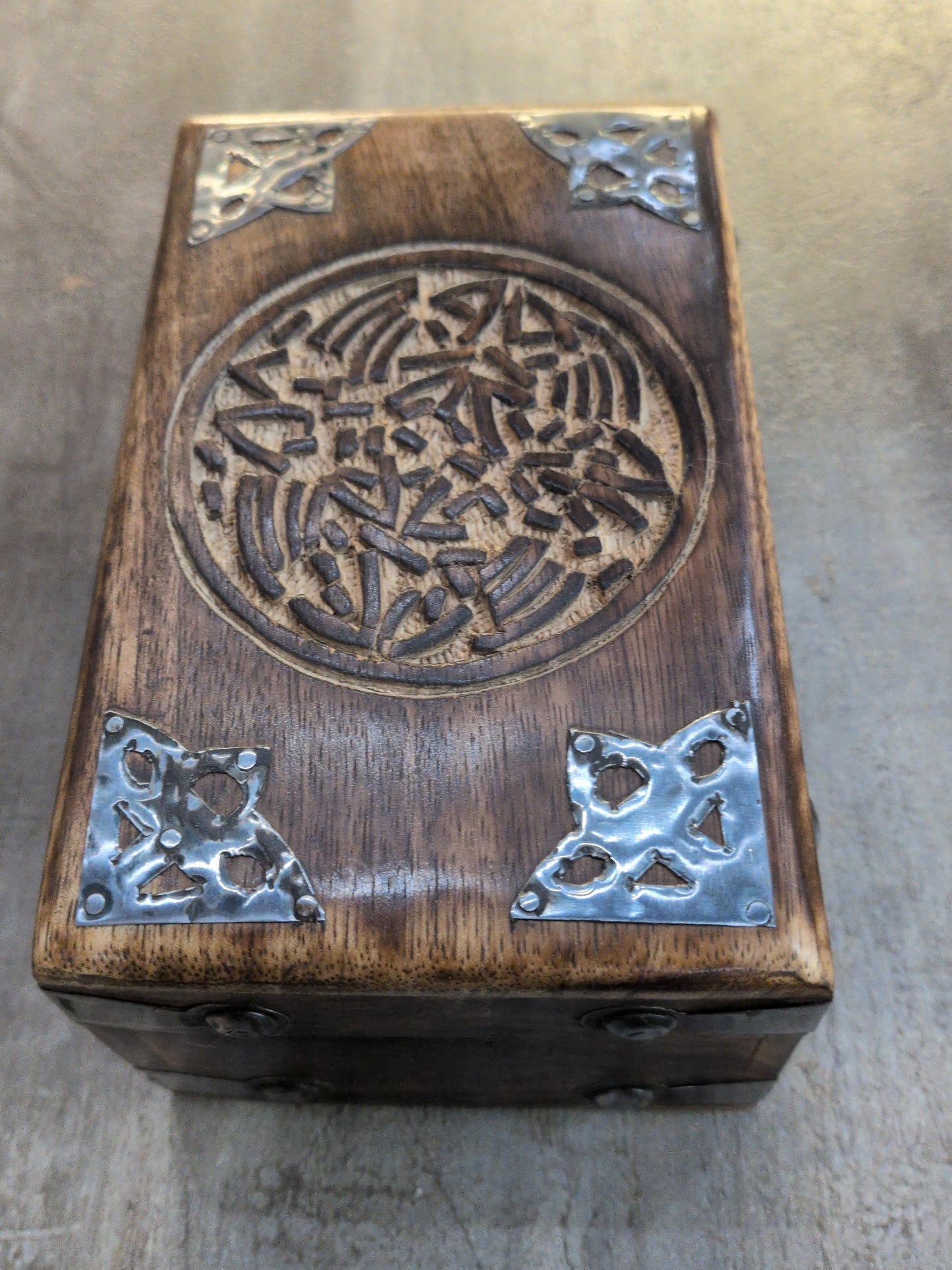Carved wood chest Full moon Tarot storage box