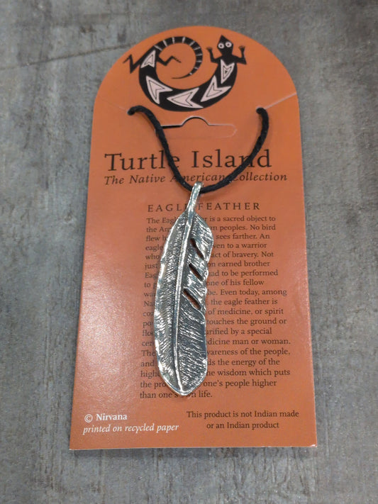 Turtle Island (Native American Collection) Round Eagle Feather Pewter Pendant