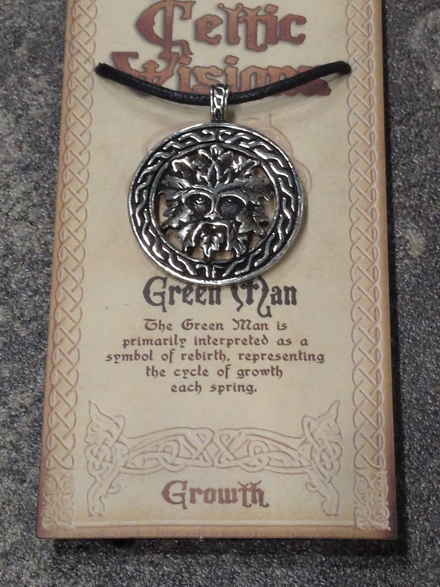 Celtic Visions Green Man Pewter Pendant w/ Leather cord