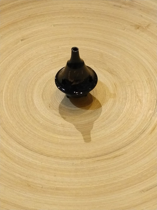 Black Conical Incense burner w/ Golden Etching