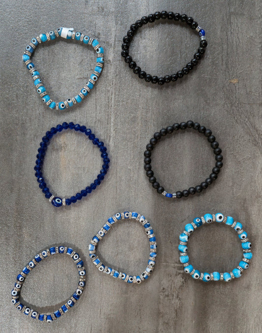 Evil Eye 6mm Beaded bracelet on elastic cord -Assorted colors/styles