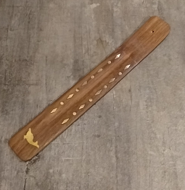 Wood Incense Holder Assorted Brass Inlay