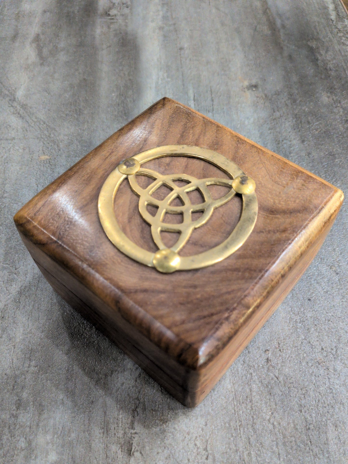 Celtic Triquetra wood box w/brass applique