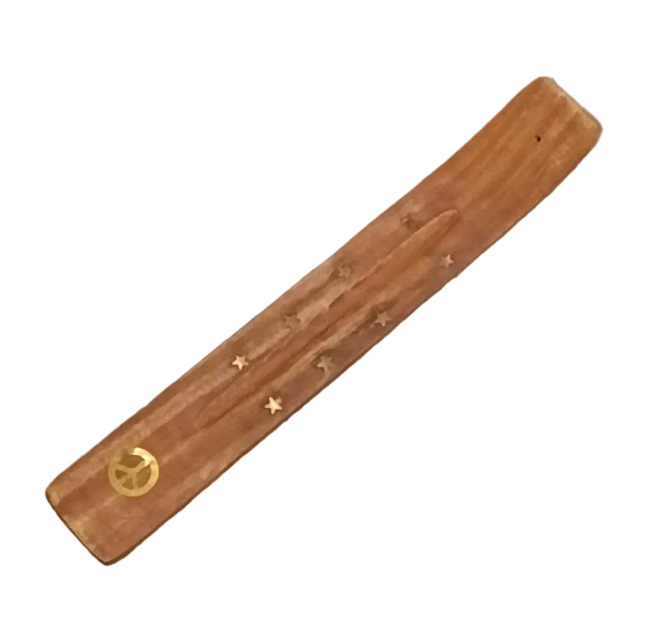 Wood Incense Holder Assorted Brass Inlay