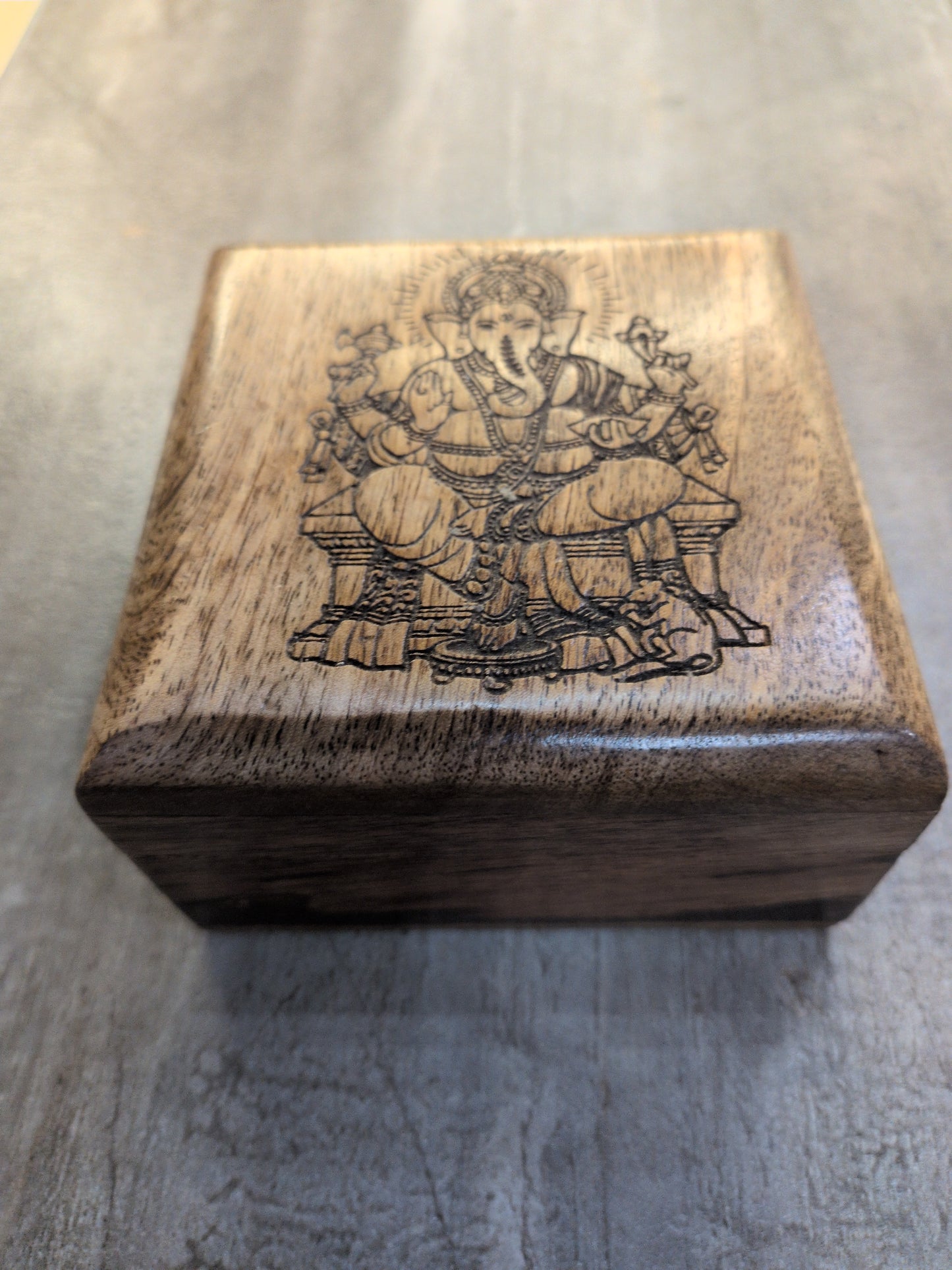 Square machine carved Ganesh wood box