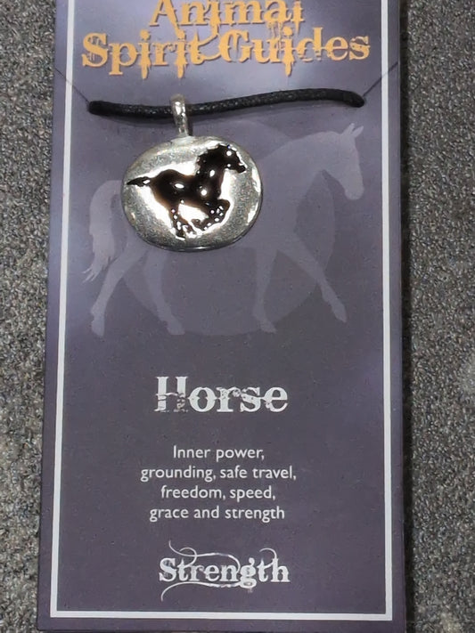 Spirit Animal Guides Horse Pewter Pendant w/ Leather cord