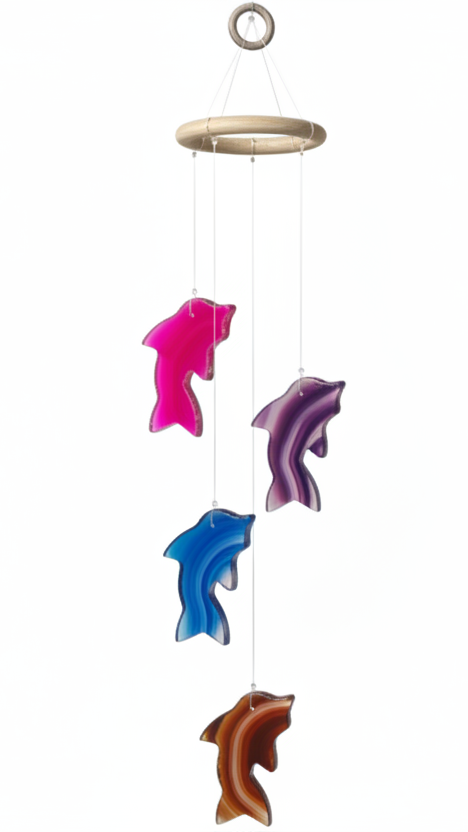 Dolphin Agate Slice Wind Chime- Blue, Purple, Pink & multi color