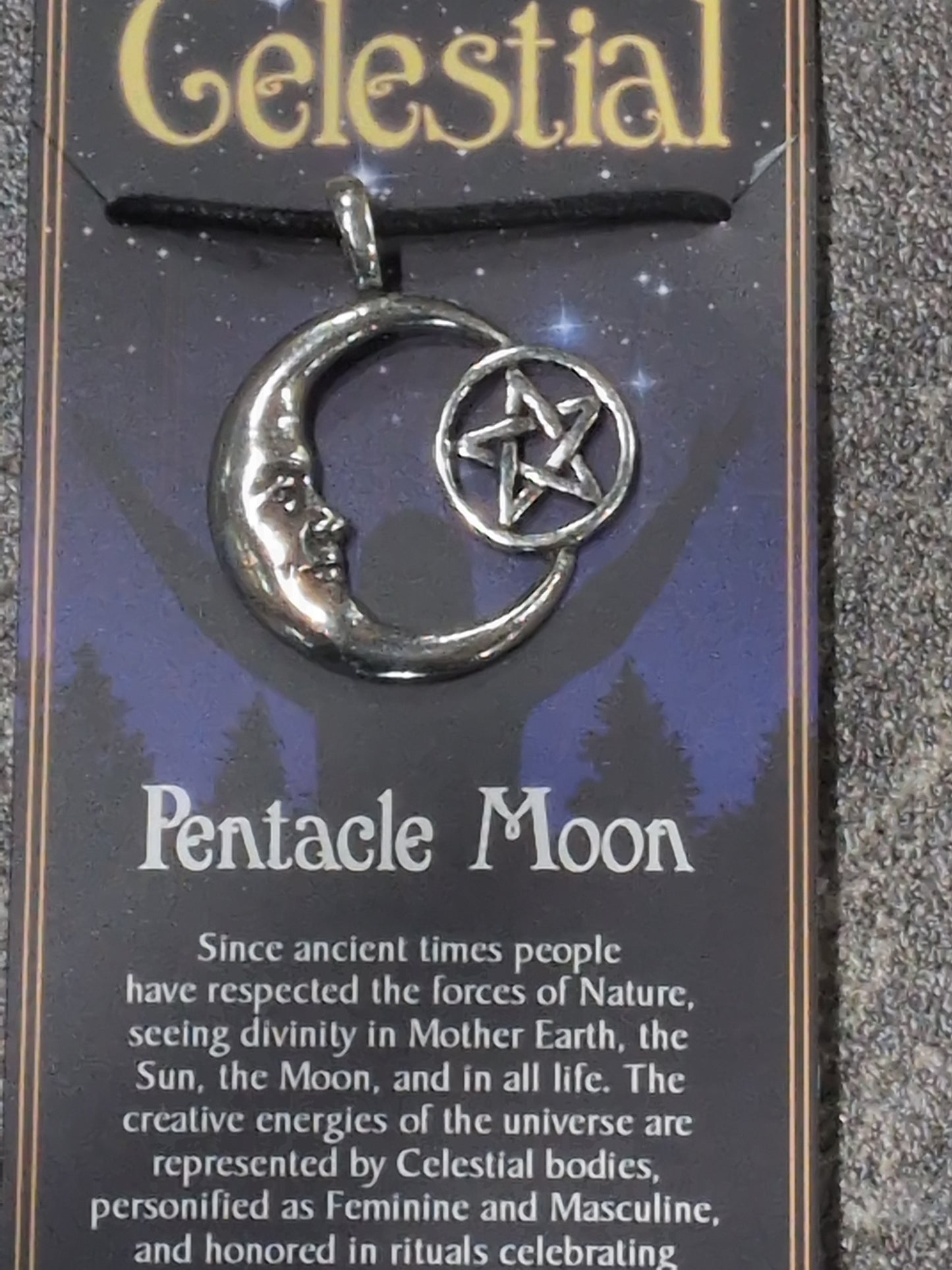 Celestial Collection Pentacle Moon Pewter Pendant w/ Leather cord