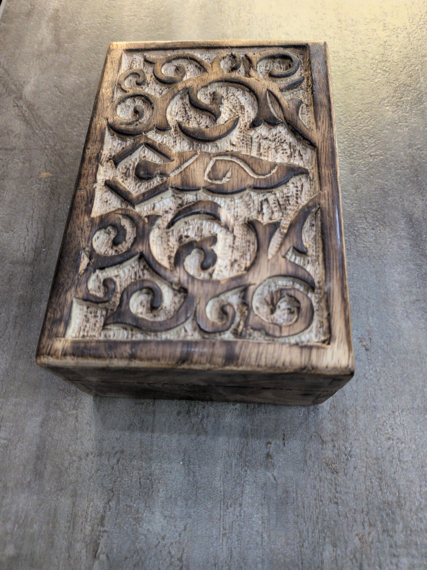 Hand carved goddess wood Tarot storage box